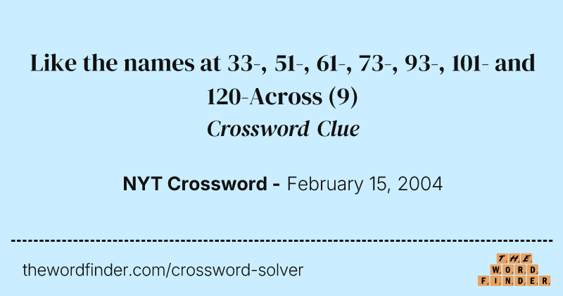 Like the names at 33-, 51-, 61-, 73-, 93-, 101- and 120-Across crossword clue image