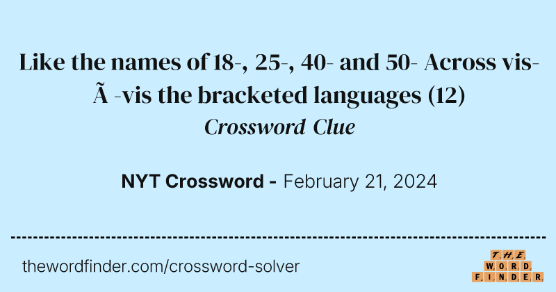 Like the names of 18-, 25-, 40- and 50- Across vis-à-vis the bracketed languages crossword clue image