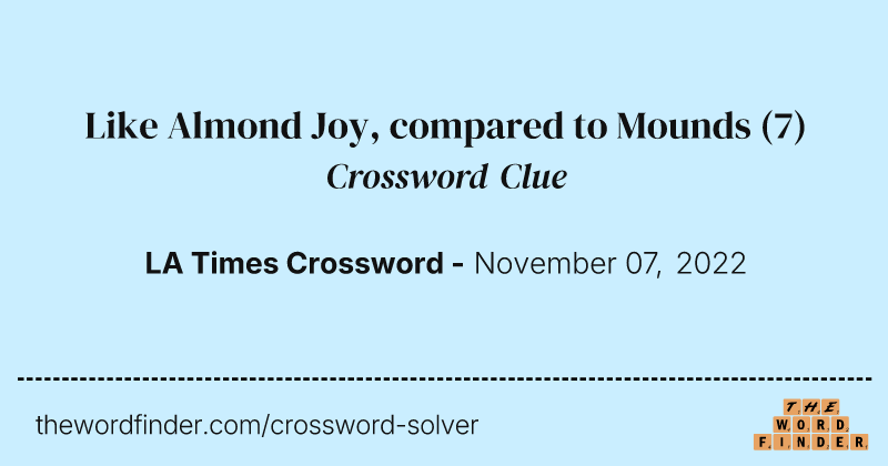 Like Almond Joy, compared to Mounds crossword clue image