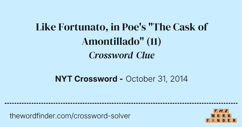 Like Fortunato, in Poe's "The Cask of Amontillado" crossword clue image