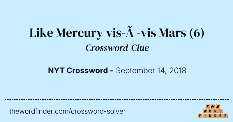 Like Mercury vis-à-vis Mars crossword clue image