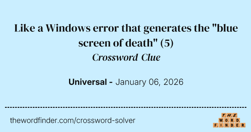 Like a Windows error that generates the "blue screen of death" crossword clue image