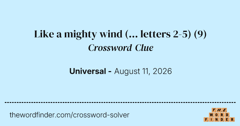 Like a mighty wind (... letters 2-5) crossword clue image