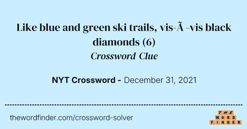 Like blue and green ski trails, vis-à-vis black diamonds crossword clue image