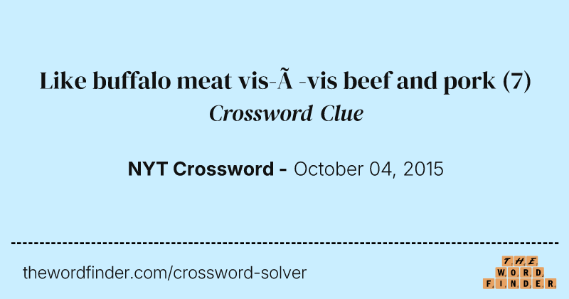 Like buffalo meat vis-à-vis beef and pork crossword clue image