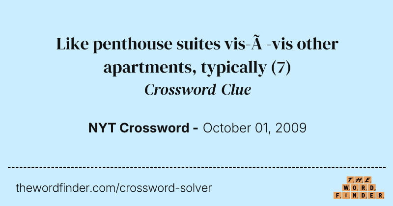 Like penthouse suites vis-à-vis other apartments, typically crossword clue image