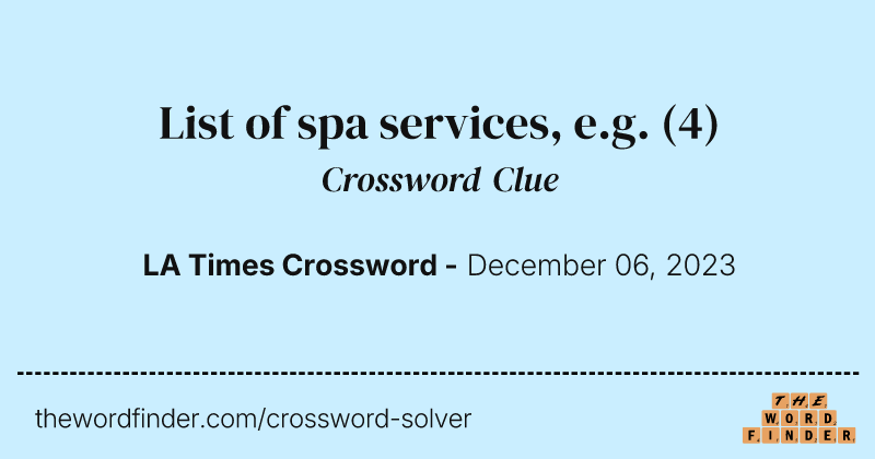 List of spa services, e.g. crossword clue image