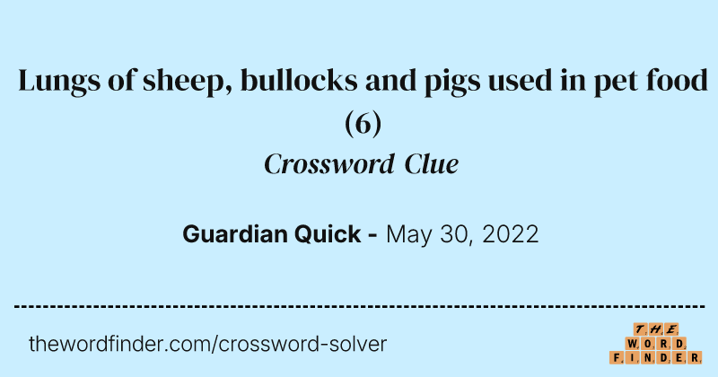 Lungs of sheep, bullocks and pigs used in pet food crossword clue image