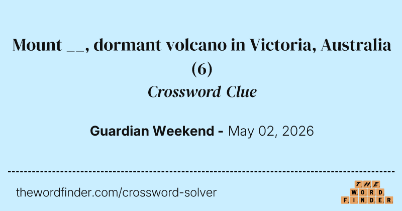 Mount __, dormant volcano in Victoria, Australia crossword clue image