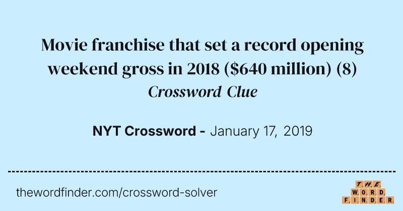 Movie franchise that set a record opening weekend gross in 2018 ($640 million) crossword clue image