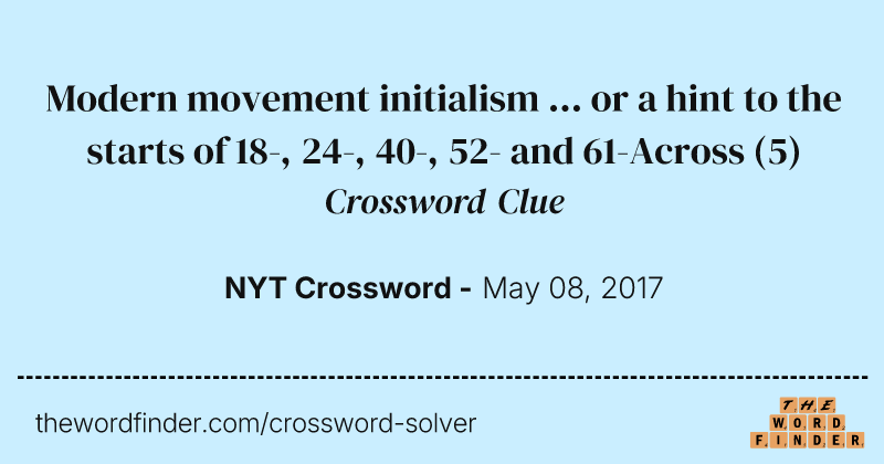 Modern movement initialism ... or a hint to the starts of 18-, 24-, 40-, 52- and 61-Across crossword clue image