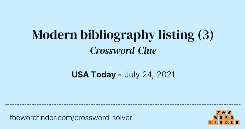 Modern bibliography listing crossword clue image