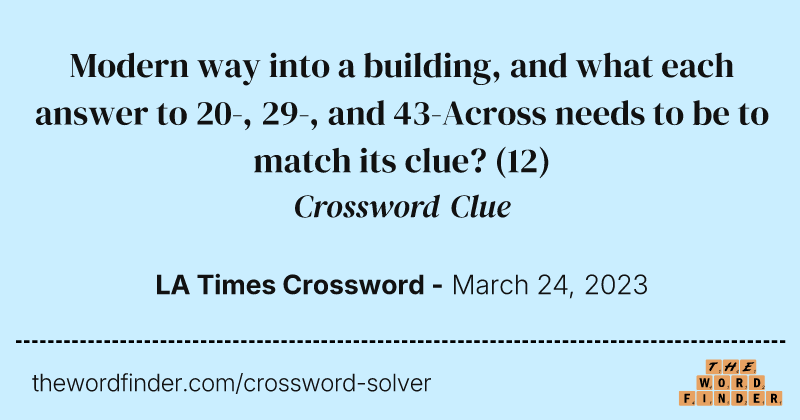 Modern way into a building, and what each answer to 20-, 29-, and 43-Across needs to be to match its clue? crossword clue image