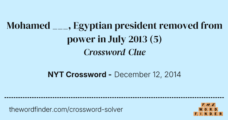 Mohamed ___, Egyptian president removed from power in July 2013 crossword clue image