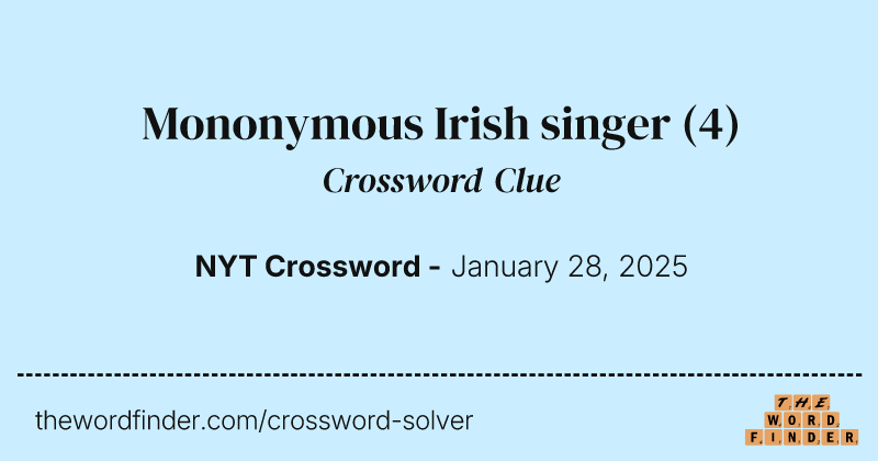 Mononymous Irish singer crossword clue image