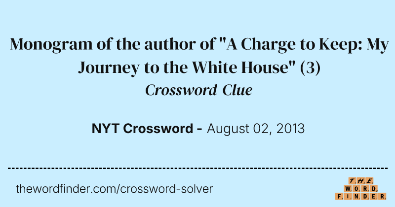 Monogram of the author of "A Charge to Keep: My Journey to the White House" crossword clue image