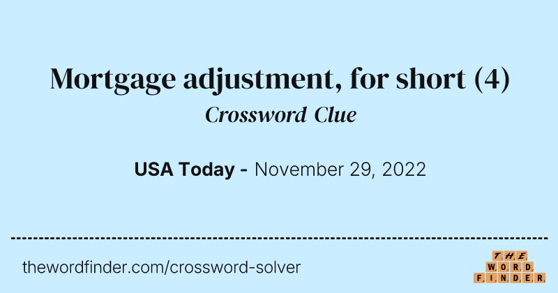 Mortgage adjustment, for short crossword clue image