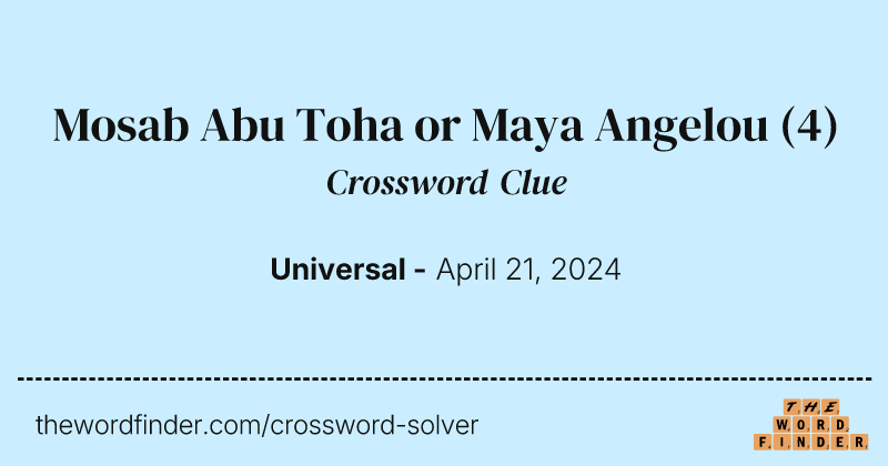 Mosab Abu Toha or Maya Angelou crossword clue image