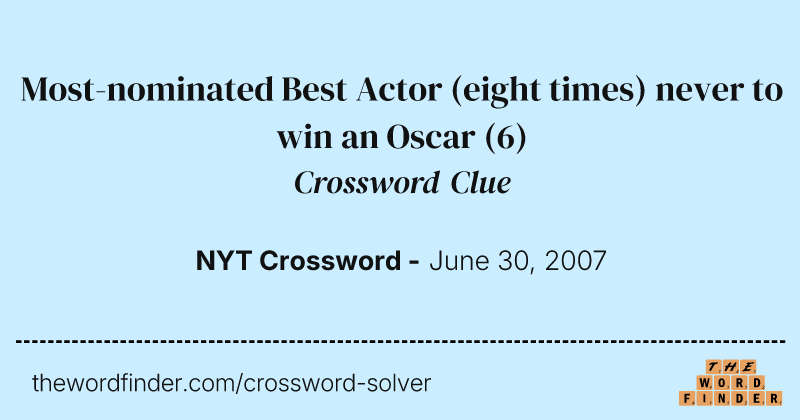 Most-nominated Best Actor (eight times) never to win an Oscar crossword clue image