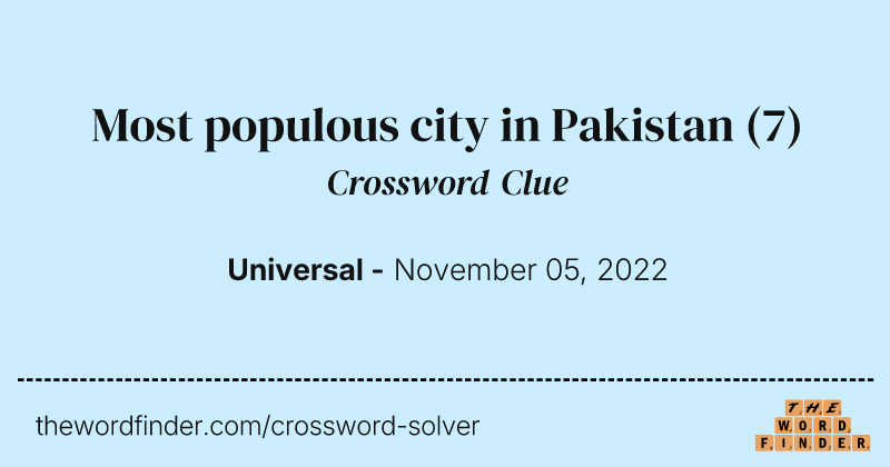 Most populous city in Pakistan crossword clue image