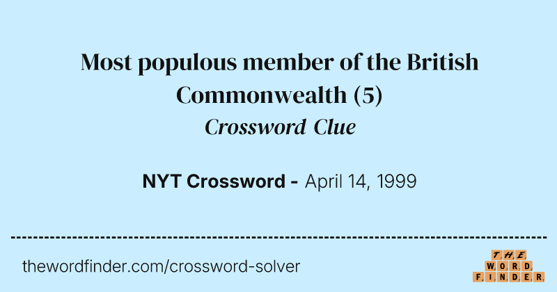 Most populous member of the British Commonwealth crossword clue image