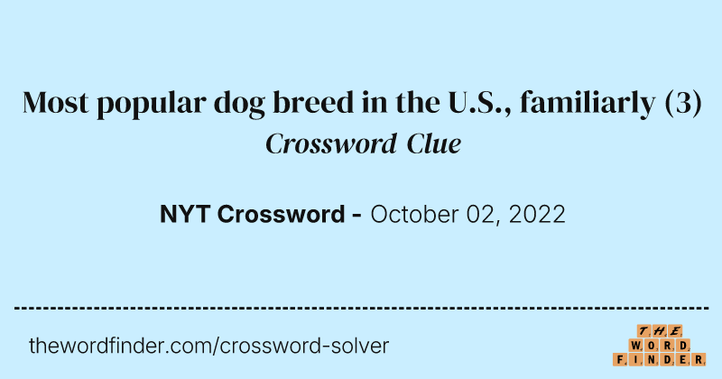 Most popular dog breed in the U.S., familiarly crossword clue image