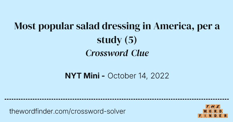 Most popular salad dressing in America, per a study crossword clue image