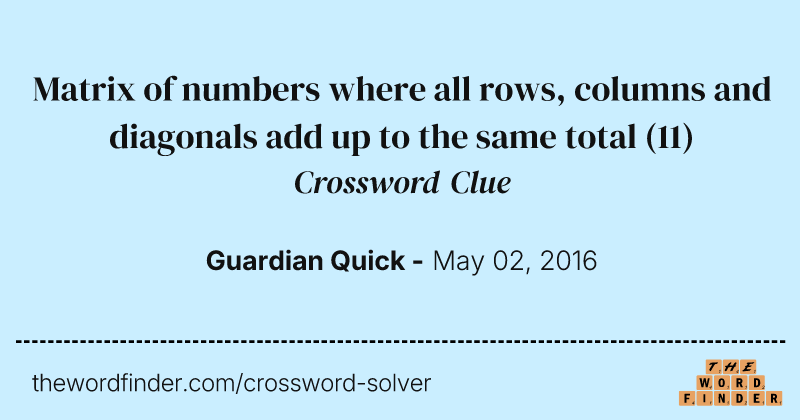 Matrix of numbers where all rows, columns and diagonals add up to the same total crossword clue image