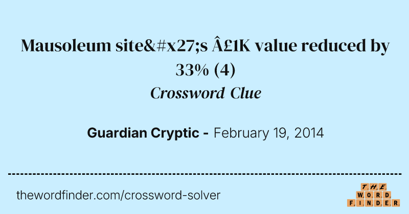 Mausoleum site's £1K value reduced by 33% crossword clue image
