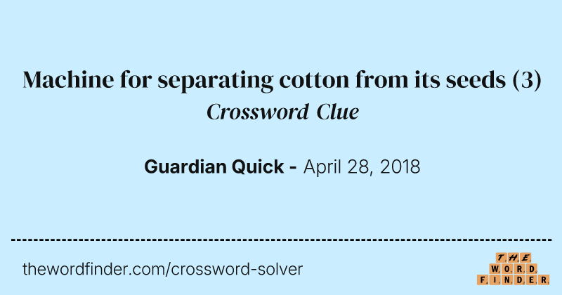 Machine for separating cotton from its seeds crossword clue image