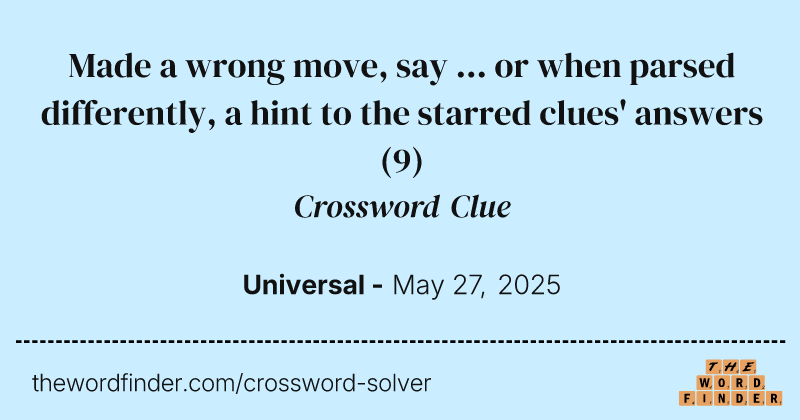 Made a wrong move, say ... or when parsed differently, a hint to the starred clues' answers crossword clue image
