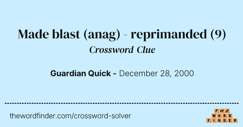 Made blast (anag) - reprimanded crossword clue image