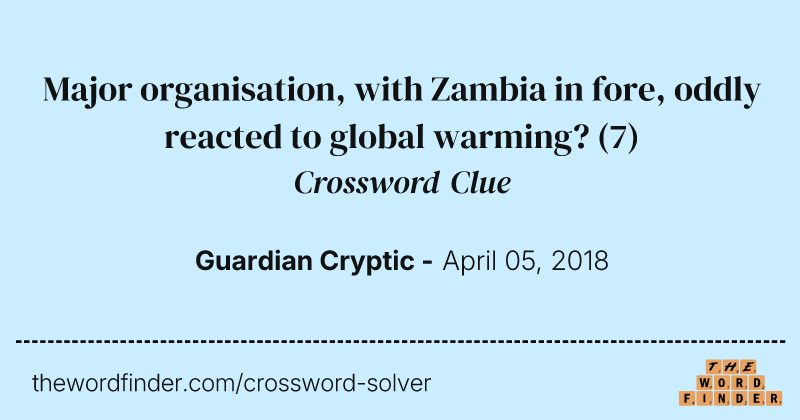 Major organisation, with Zambia in fore, oddly reacted to global warming? crossword clue image