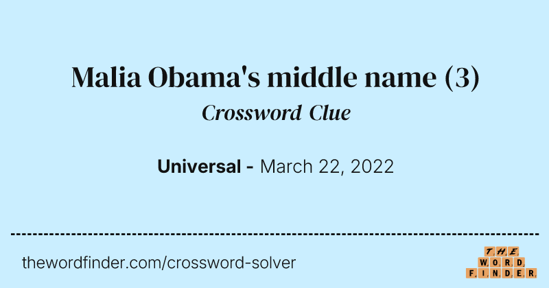 Malia Obama's middle name crossword clue image