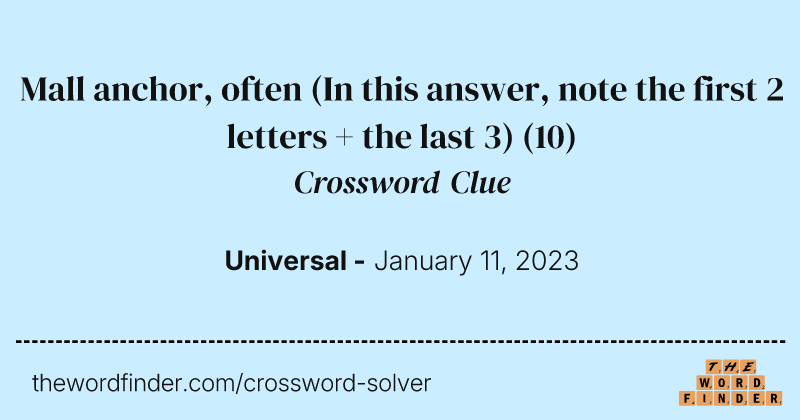 Mall anchor, often (In this answer, note the first 2 letters + the last 3) crossword clue image