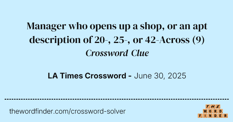Manager who opens up a shop, or an apt description of 20-, 25-, or 42-Across crossword clue image