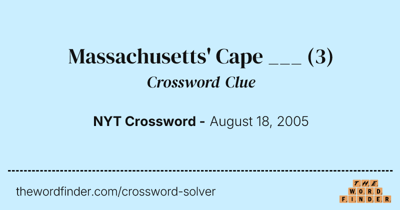 Massachusetts' Cape ___ crossword clue image