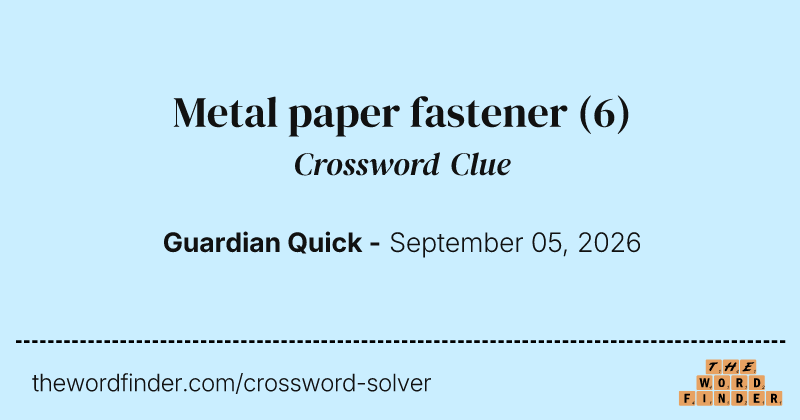 Metal paper fastener crossword clue image