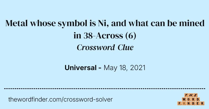 Metal whose symbol is Ni, and what can be mined in 38-Across crossword clue image