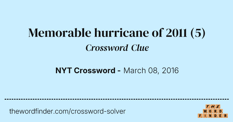 Memorable hurricane of 2011 crossword clue image