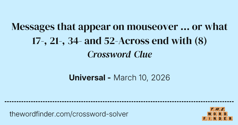 Messages that appear on mouseover ... or what 17-, 21-, 34- and 52-Across end with crossword clue image