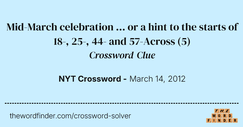 Mid-March celebration ... or a hint to the starts of 18-, 25-, 44- and 57-Across crossword clue image