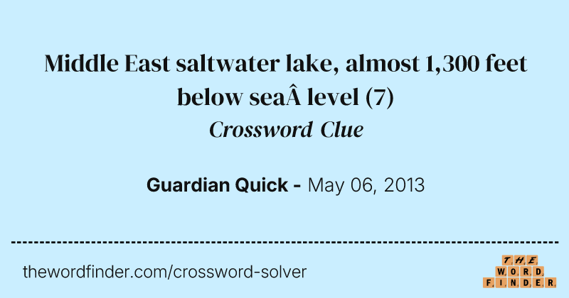 Middle East saltwater lake, almost 1,300 feet below sea level crossword clue image