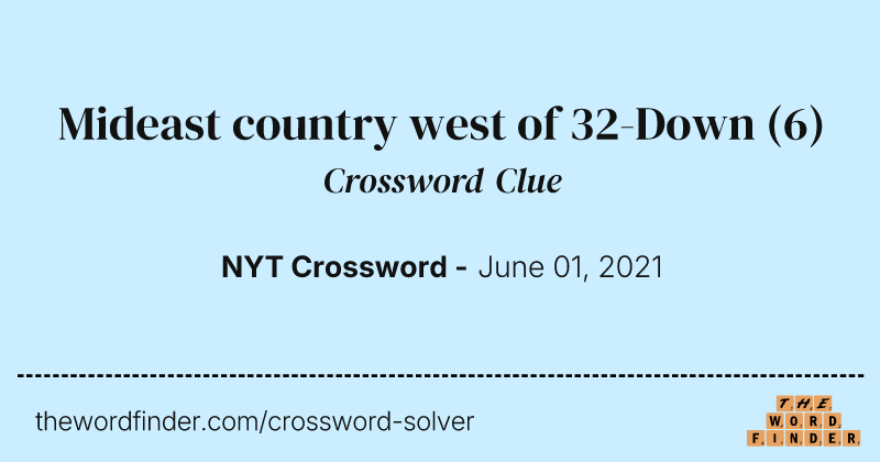 Mideast country west of 32-Down crossword clue image