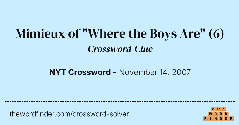 Mimieux of "Where the Boys Are" crossword clue image