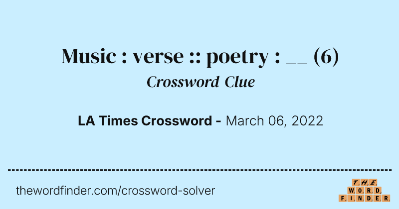 Music : verse :: poetry : __ crossword clue image