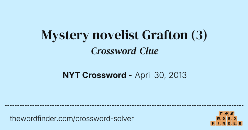 Mystery novelist Grafton crossword clue image
