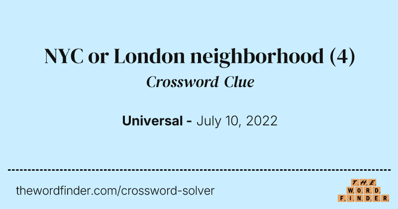 NYC or London neighborhood crossword clue image