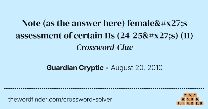 Note (as the answer here) female's assessment of certain 11s (24-25's) crossword clue image