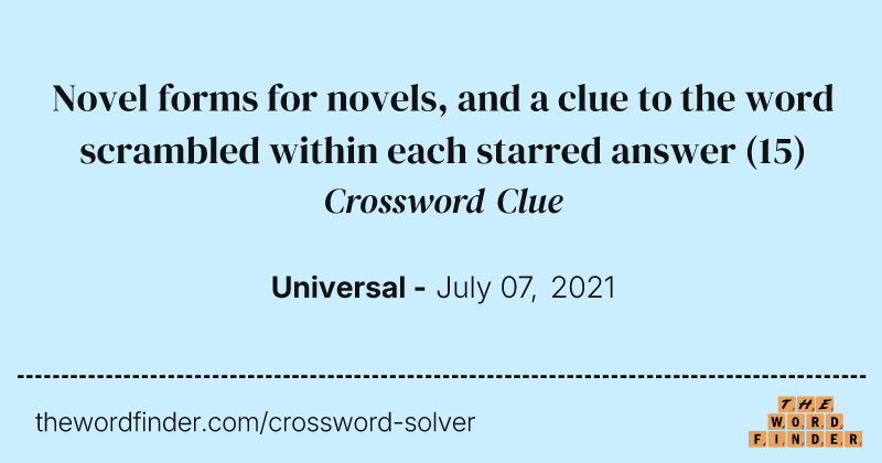 Novel forms for novels, and a clue to the word scrambled within each starred answer crossword clue image
